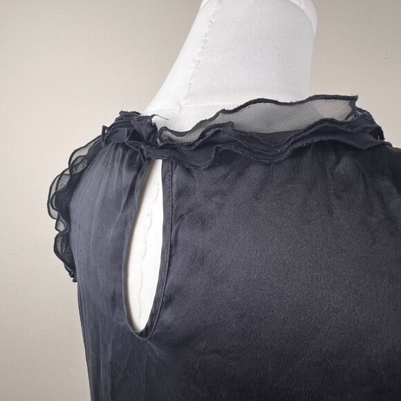 KENAR Silk Ruffled High Neck Blouse in Black - Picture 8 of 10